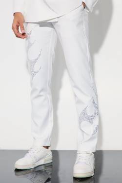 Mens Slim-Fit Anzughose mit Strass - Weiß - 28, Weiß von boohooman