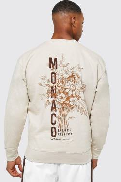 Mens Sweatshirt mit Monaco-Print - Beige - S, Beige von boohooman