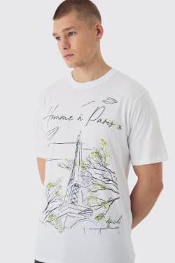 Mens T-Shirt mit Homme Paris Print - Weiß - XS, Weiß von boohooman