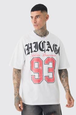 Mens Tall weißes T-Shirt mit Chicago-Print - L, Weiß von boohooman