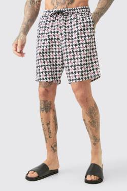 Mens Tall karierte Badehose mit Hahnentritt-Print - Weiß - S, Weiß von boohooman