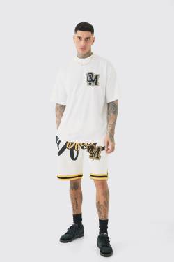 Mens Tall Oversize Official Basketball T-Shirt & Shorts - Weiß - S, Weiß von boohooman