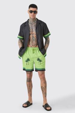 Mens Tall Oversize Hemd mit Resort-Print & Badehose - Schwarz - XL, Schwarz von boohooman