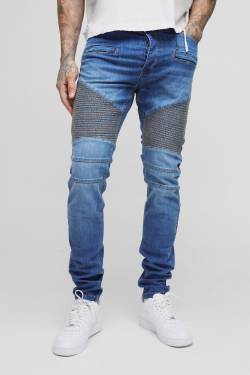 Tall Skinny Bikerjeans mit Riss am Knie - Blau - 40, Blau von boohooman