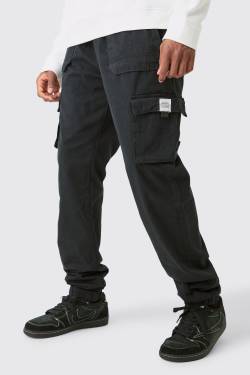 Mens Tall Slim-Fit Cargo-Jogginghose mit elastischem Bund und Schnalle - Schwarz - XL, Schwarz von boohooman