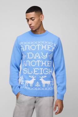 Regular Fit Another Day Weihnachtspullover - Blau - S, Blau von boohooman