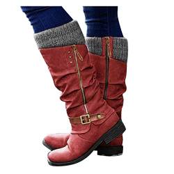 boseucn Damen Hohe Stiefel, Damen Stiefel mit Absatz Fransenstiefel Kniehohe Stiefeletten Flache Absätze Fransen Warm Cowboy-Stiefel Lange Schuhe Boots Winterschuhe Ankle Boots Winter von boseucn