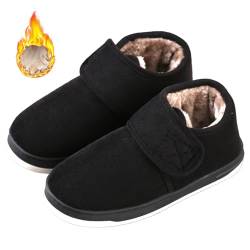 bumuam Hausschuhe Stiefel Unisex Winter Bequeme Plüsch Warm Hausschuhe mit Verstellbare Rutschfest Feste Sohle Winterhausschuhe für Geschwollene Füße von bumuam