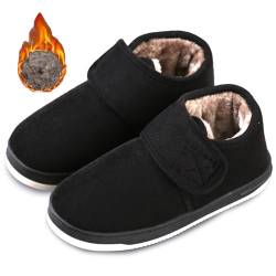 bumuam Hausschuhe Stiefel Herren Winter Bequeme Plüsch Warm Hausschuhe mit Verstellbare Rutschfest Feste Sohle Winterhausschuhe für Geschwollene Füße Men Black 47 von bumuam