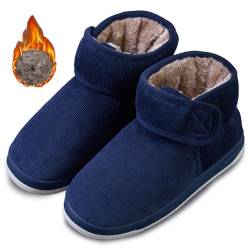 bumuam Hausschuhe Stiefel Herren Winter Bequeme Plüsch Warm Hausschuhe mit Verstellbare Rutschfest Feste Sohle Winterhausschuhe für Geschwollene Füße Men Blue A 46 von bumuam