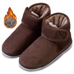 bumuam Hausschuhe Stiefel Herren Winter Bequeme Plüsch Warm Hausschuhe mit Verstellbare Rutschfest Feste Sohle Winterhausschuhe für Geschwollene Füße Men Brown A 38 von bumuam