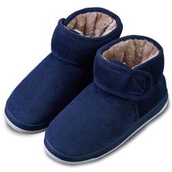 bumuam Herren Warme Hausschuhe Stiefel Verstellbare Mode Winterschuhe Bootie Orthopädische Rutschfeste Baumwollschuhe für Geschwollene Füße Men Blue A 37 von bumuam