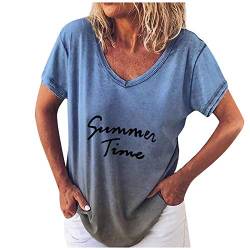 PcLeam Damen Pullover GroßE GrößEn Oberteil Tie Dye Farbverlauf Kurzarm Drucken Lose Sommer Oversize Blusen Basic T-Shirt Mode Frauen LäSsige Shirts Tops Tuniken Hemd(Blau,4XL) von cLeam