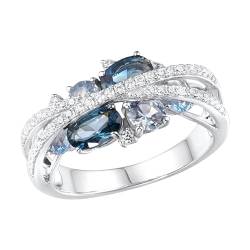 caits Doppel-X-Ring, ausgehöhlte Kreuzringe in X-Form für Damen, mit marineblauem Zirkon | modischer Ring, Spiralring, Geschenke für Frauen und Geschenke, Größe 5-11 von caits