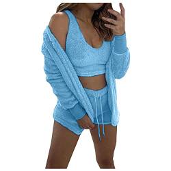 NachtwäSche Damen Pyjama Schlafanzug Kurz Sommer Pyjama Set Baumwolle Nachtwäsche Kurzarm V Aussschnitt Sleepwear mit Kordelzug & Seitentasche Schlafanzug Set Hausanzug Lingerie -Mode Schlafanzug Kur von callmo