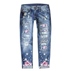 Schlagjeans Jeanshosen Damen High Waist Stretch Denim Jeanshosen Sommer Retro Blumen Print Skinny Schlaghose Flared Hose Jeans Casual Lose Hose Weites Bein Retro Stil Denim Pants Jeanshose Damen von callmo