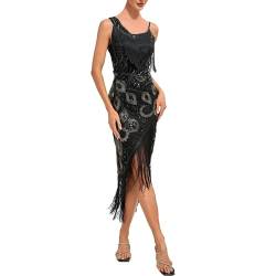 callmo 20er Jahre Kleid Damen 20er Jahre Charleston Kleid Pailletten Fransen Flapper Gatsby 20's Fransenkleid Trägerkleid Knielang Bleistiftkleider Vintage Ball Party Cocktailkleider von callmo