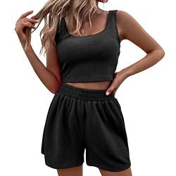 callmo Coole Klamotten Für Jugendliche Mädchen 2-teiliges Outfit für Frauen ärmelloses Crop Tank Top und hoch taillierte Shorts mit Taschen lockeres lässiges Sommer Short Set Bauchfreie Crop Tops von callmo