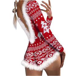 callmo Damen-Weihnachts-Dessous, rotes Weihnachtsmann-Hemd-Set, Weihnachtsmann-Rock, sexy Weihnachtsmann-Kostüm für Damen, Kostüme für Damen Dessous Sexy Reizwäsche Unten Offen von callmo