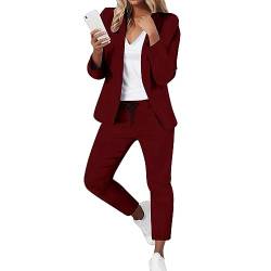 callmo Hosenanzug Damen Festlich Elegant Einfarbig/Kariert Blazer Zweiteiler Set Revers Langarm 2pc Anzug Outfit Schlank Anzugjacke und Hose mit Elastischer Taille Bequem Business Jacke Partykleidung von callmo