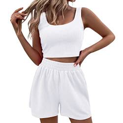 callmo Matching Sets Women Sport Outfit Shorts und Top Sets 2 Teilig Sommer Anzug Spaghettiträger Bauchfrei Tops Camisole Crop Tank Tops Kurze Hose Kombi 2-Teiler Home Set Sommerkleidung von callmo