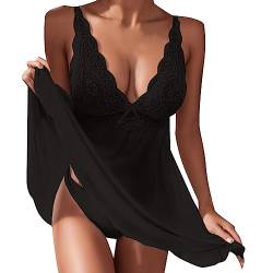 callmo Negligee Damen Sexy Transparentes Klassische Dessous Nachtkleid Spitzenbesatz Crop Top mit String Gürtel für Sex DamenBequeme Frau Morgenmantel Nachtwäsche von callmo