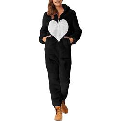 cfpqv Hausanzug Damen Kuschelig Kuschelanzug Teddy Fleece Jumpsuit Einteiler Mit Kapuze Overall Winter Warm Schlafanzug Herzen Onesie Plüsch Pyjama Oversize Schlafoverall Ganzkörperanzug Loungewear von cfpqv