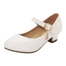 cfpqv Mädchen Schuhe mit hohen Absätzen Prinzessin Schuhe Grundschüler Einzelschuhe Kinder Lederschuhe Abendschuhe Kinderschuhe (White, 35 Big Kids) von cfpqv