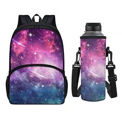 chaqlin Büchertaschen-Set für Jungen und Mädchen, 2-teilig, Kinder-Schulrucksack, Schulranzen-Set mit Wasserflasche, Schulranzen, Tragetasche, Umhängetasche, Galaxy Night, Einheitsgröße, Schulranzen-Set von chaqlin