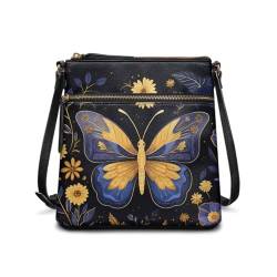 chaqlin Damen-Umhängetasche, Leder, Schultertasche, Mädchen, große Umhängetasche, Reisetasche, Art Gold Butterfly, Einheitsgröße von chaqlin