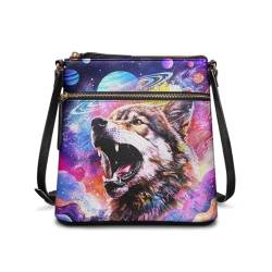 chaqlin Damen-Umhängetasche, Leder, Schultertasche, Mädchen, große Umhängetasche, Reisetasche, Galaxy Animal Wolf, Einheitsgröße von chaqlin