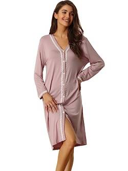 cheibear Damen Nachthemd mit Knopfleiste langärmeliges Pyjama-Kleid Schlafshirt Rosa S von cheibear