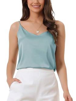 cheibear Damen Satin Cami Top Basic Top mit V Ausschnitt und Spaghettiträgern seidiges Camisole Grau Blau M von cheibear