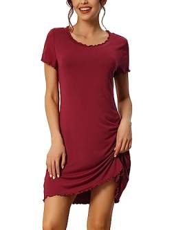 cheibear Damen-Schlafshirt, kurzärmeliges Rüschen-Nachthemd, Schlafhemden, Loungewear-Nachthemden rot M von cheibear