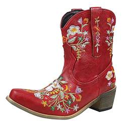 chhoioia Schuhe Stiefel für Damen bestickte Cowboystiefel Stiefel Damenstiefel 8 Lug, rot, 37.5 EU von chhoioia