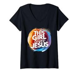 Damen This Girl Loves Jesus Bible Study Church Picnic T-Shirt mit V-Ausschnitt von christian shirt jesus believers spiritual artwork