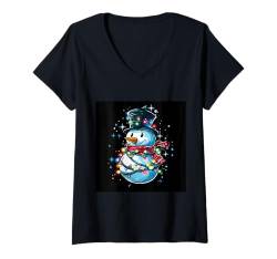 Damen Schneemann umwickelt in Girlande Weihnachtsbeleuchtung T-Shirt mit V-Ausschnitt von christmas Theme