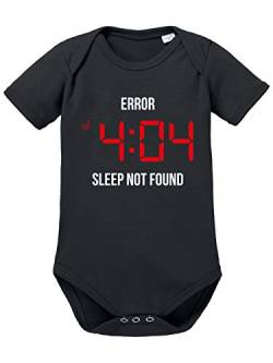 clothinx Error 404 Sleep not Found | Lustiges Motiv im Digital Uhr Design | Für Nachteulen und Alle die Auch Sonst keinen Schlaf Kriegen Baby-Body Bio Schwarz Gr. 62 von clothinx
