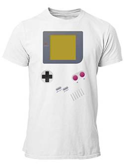 clothinx Handheld Konsole im Vintage 90er Jahre Retro Print | Gamer | Nerd | Geek | Computer Freak | LAN-Party | Herren T-Shirt Weiß Gr. S von clothinx