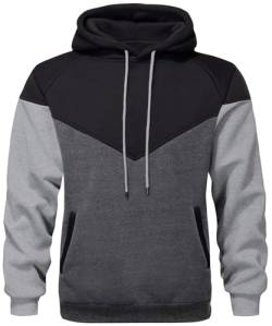 comefohome Hoodie Herren Pullover Langarm Sweatjacke Kapuzenpullover Farbblock Casual Sweatshirt Hoody Kapuzenjacke mit Tasche Schwarz Grau M von comefohome