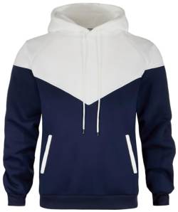 comefohome Hoodie Herren Pullover Langarm Sweatjacke Kapuzenpullover Farbblock Casual Sweatshirt Hoody Kapuzenjacke mit Tasche Weiß Marine L von comefohome