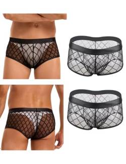 comeondear Erotik Boxershorts Herren PU Leder Sexy Dessous Reizwäsche Männer für Sex Gay Wetlook Unterwäsche Transparent Mesh Große Größen Unterhosen mit Bulge Sissy Höschen 2 Pack Schwarz,XL von comeondear