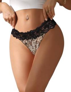 comeondear Sexy Höschen Damen Spitze String Tanga Unterwäsche Große Größen Erotisch Thong Unterhosen Frauen V-Waist Hipster Panty Atmungsaktiv Unsichtbar Slip(Leopardenmuster,M-L) von comeondear