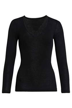 con-ta Langarm Shirt, Basic für Damen, mit eleganter Spitze, dezentes Oberteil, aus weicher Wolle und Modal, in Schwarz, Größe: 44 von con-ta