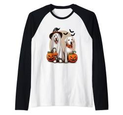 Lustiger Halloween-Geisterhund, Kürbis und süßer Geisterhund Raglan von cool cute ghost dog, halloween outfit