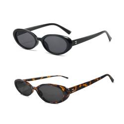 crazy bean 2 Stück Sonnenbrille Damen Herren Oval Rund Retro Sunglasses Woman Vintage Sonnenbrille für Party Raver y2k Bunte Sonnenbrillen Set,gläser schwarze - rahmen schwarze + leopard von crazy bean