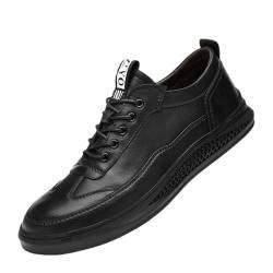 Herren-Sneaker aus echtem Leder, Retro-Stil, stilvolle Freizeitschuhe, Schwarz , 40 2/3 EU von crazynekos