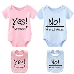 culbutomind Baby Zwillinge Strampler Yes We Are Twins No We Are Identical Fun Baby Geschenke Geburt Erstausstattung Baby Lätzchen（YESNO PinkBule 3M） von culbutomind