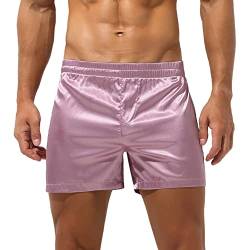 dPois Herren Satin Boxershorts Pyjama Hose Kurz Schlafanzughose Shorts Briefs mit Gummizug Sexy Nachtwäsche Männer Höschen Trunks Sleepwear Rosa XL von dPois