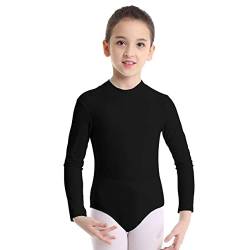 dPois Mädchen Body Langarm Ballettanzug Tanzen Ballett Trikot Leotard Bodysuit Kleinkind Gymnastikanzug Turnanzug Gr. 98-152 in Schwarz Weiß Rosa Schwarz 140-152/10-12 Jahre von dPois